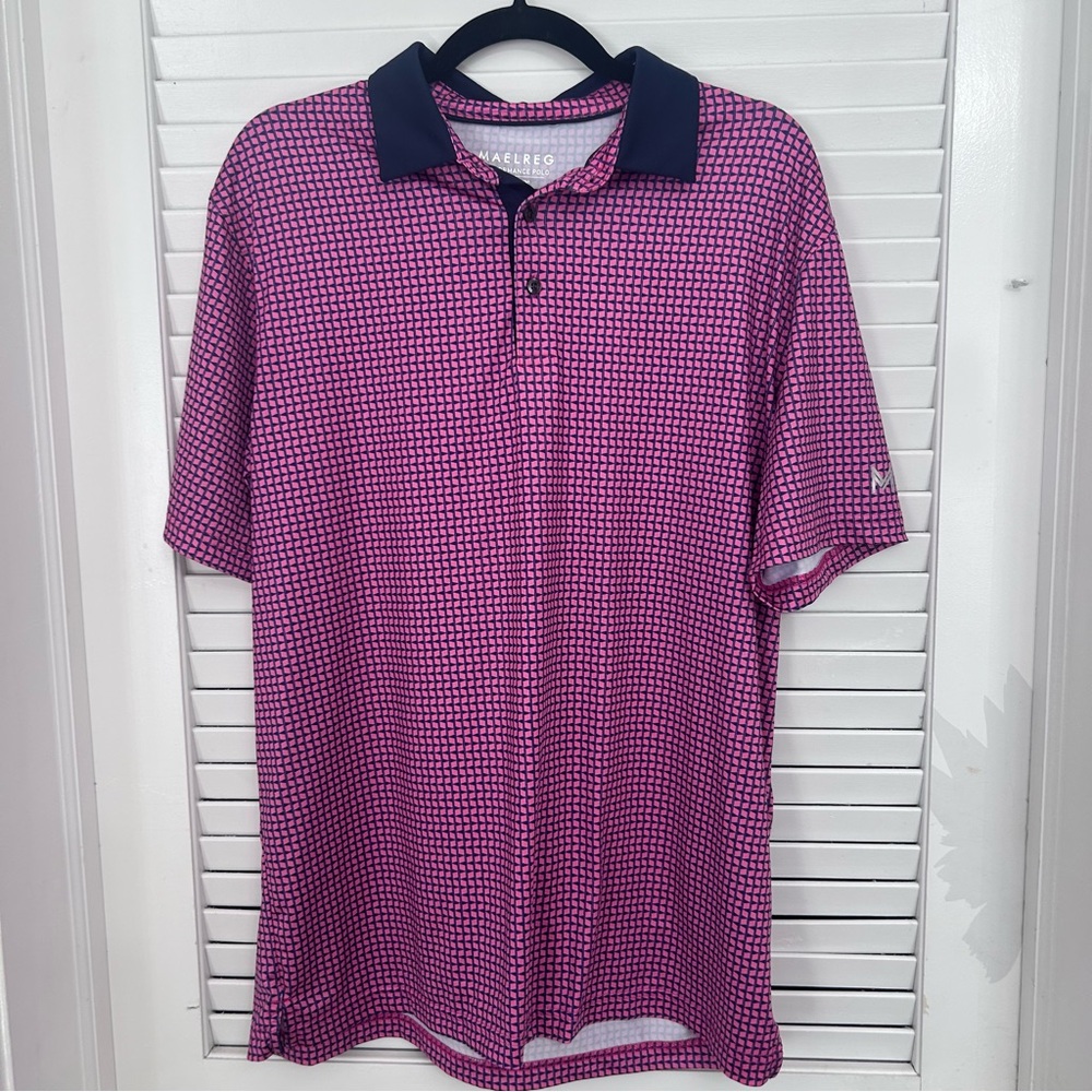 Maelreg Performance Golf Polo casual shirt pink blue graphic men’s size large